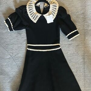 Sandro Black Dress with Cream Lace Detail